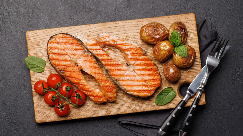 Grilled salmon on a plank